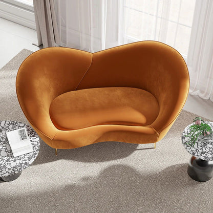 1600mm Velvet Curved Sofa Small 2-Seater Sofa with Curve Back Upholstery in Orange - 
