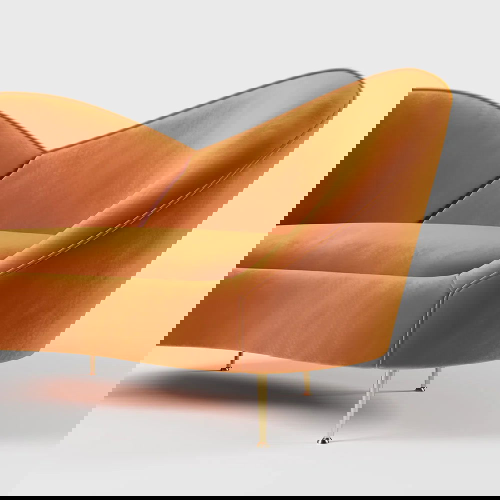 1600mm Velvet Curved Sofa Small 2-Seater Sofa with Curve Back Upholstery in Orange - 