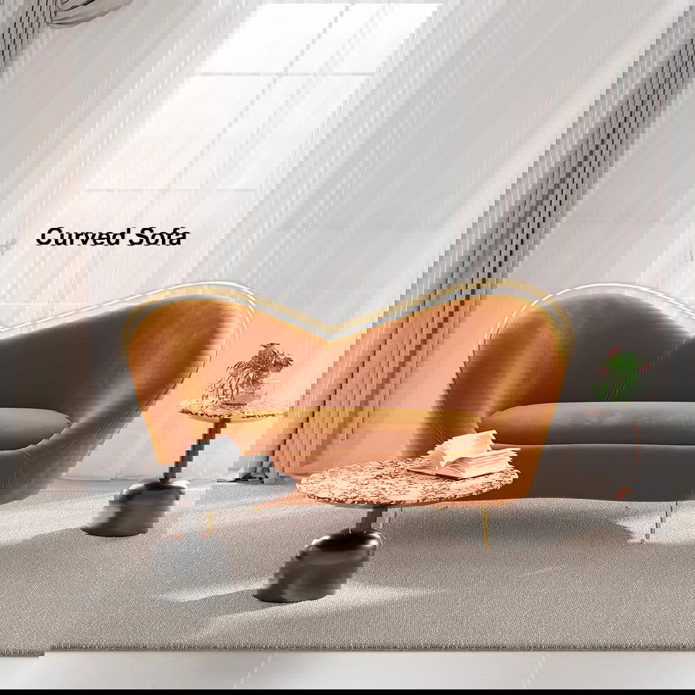 1600mm Velvet Curved Sofa Small 2-Seater Sofa with Curve Back Upholstery in Orange - 