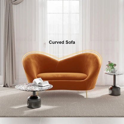 1600mm Velvet Curved Sofa Small 2-Seater Sofa with Curve Back Upholstery in Orange - 
