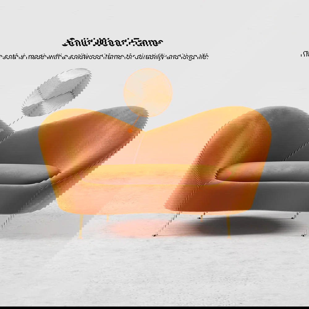 1600mm Velvet Curved Sofa Small 2-Seater Sofa with Curve Back Upholstery in Orange - 