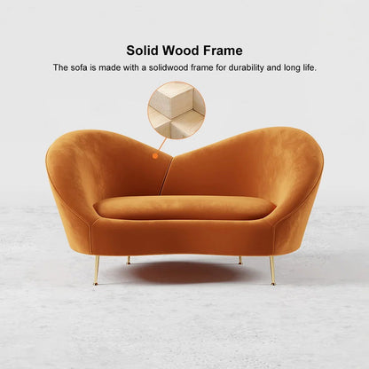 1600mm Velvet Curved Sofa Small 2-Seater Sofa with Curve Back Upholstery in Orange - 