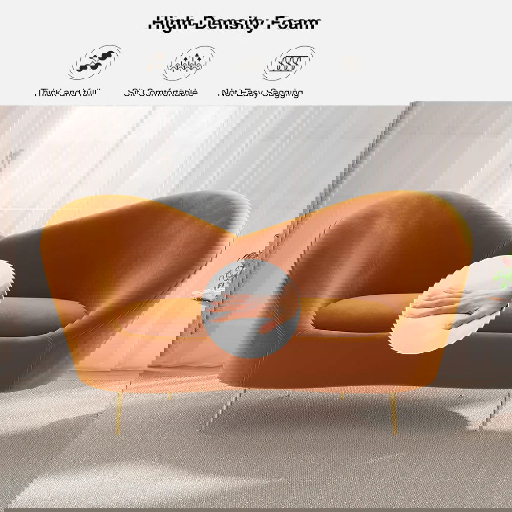 1600mm Velvet Curved Sofa Small 2-Seater Sofa with Curve Back Upholstery in Orange - 