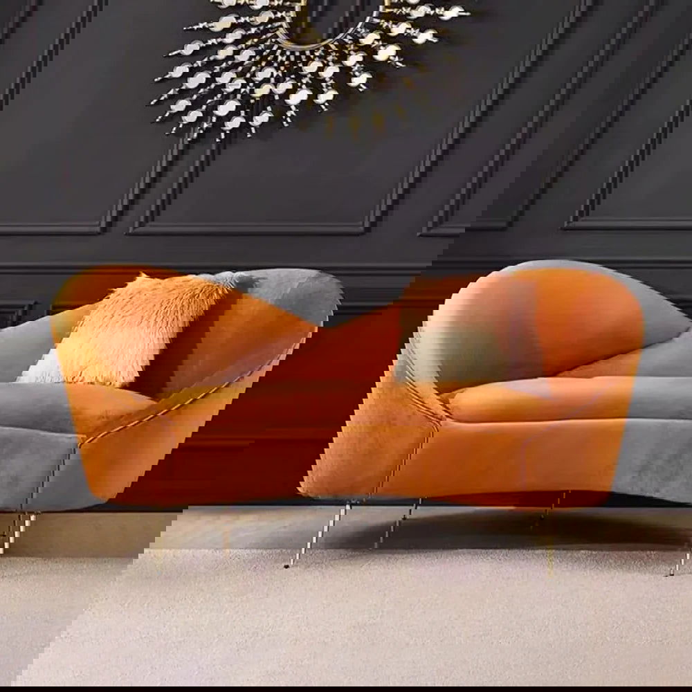 1600mm Velvet Curved Sofa Small 2-Seater Sofa with Curve Back Upholstery in Orange - Homary
