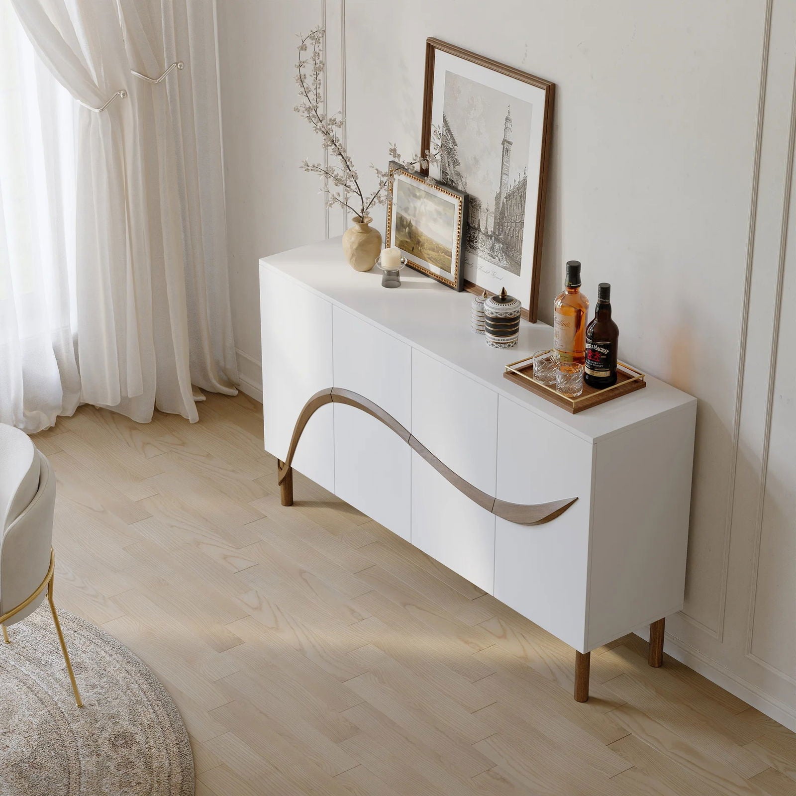 1600mm White & Walnut Sideboard Cabinet - Homary