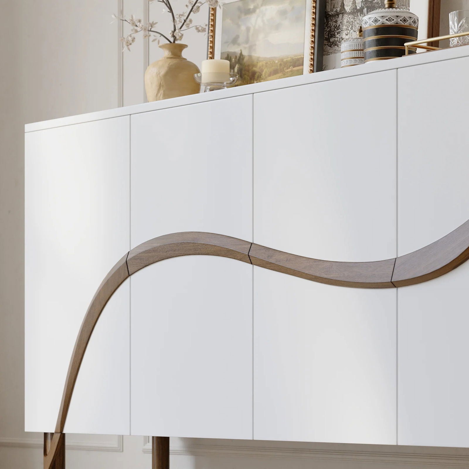 1600mm White & Walnut Sideboard Cabinet - Homary