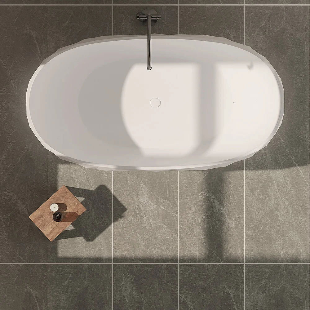 1640mm Diamond-Cut Freestanding Soaking Solid Surface Bathtub Bathtub - 