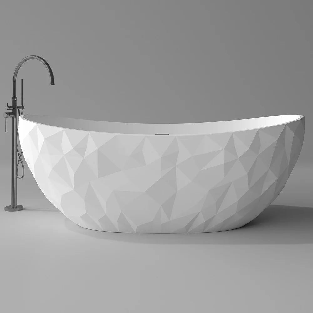 1640mm Diamond-Cut Freestanding Soaking Solid Surface Bathtub Bathtub - 