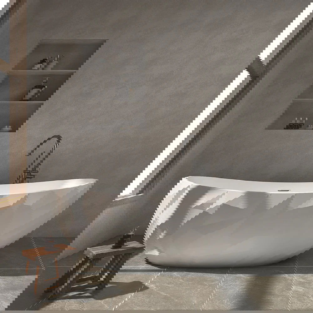 1640mm Diamond-Cut Freestanding Soaking Solid Surface Bathtub Bathtub - 