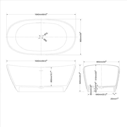 1640mm Diamond-Cut Freestanding Soaking Solid Surface Bathtub Bathtub - 
