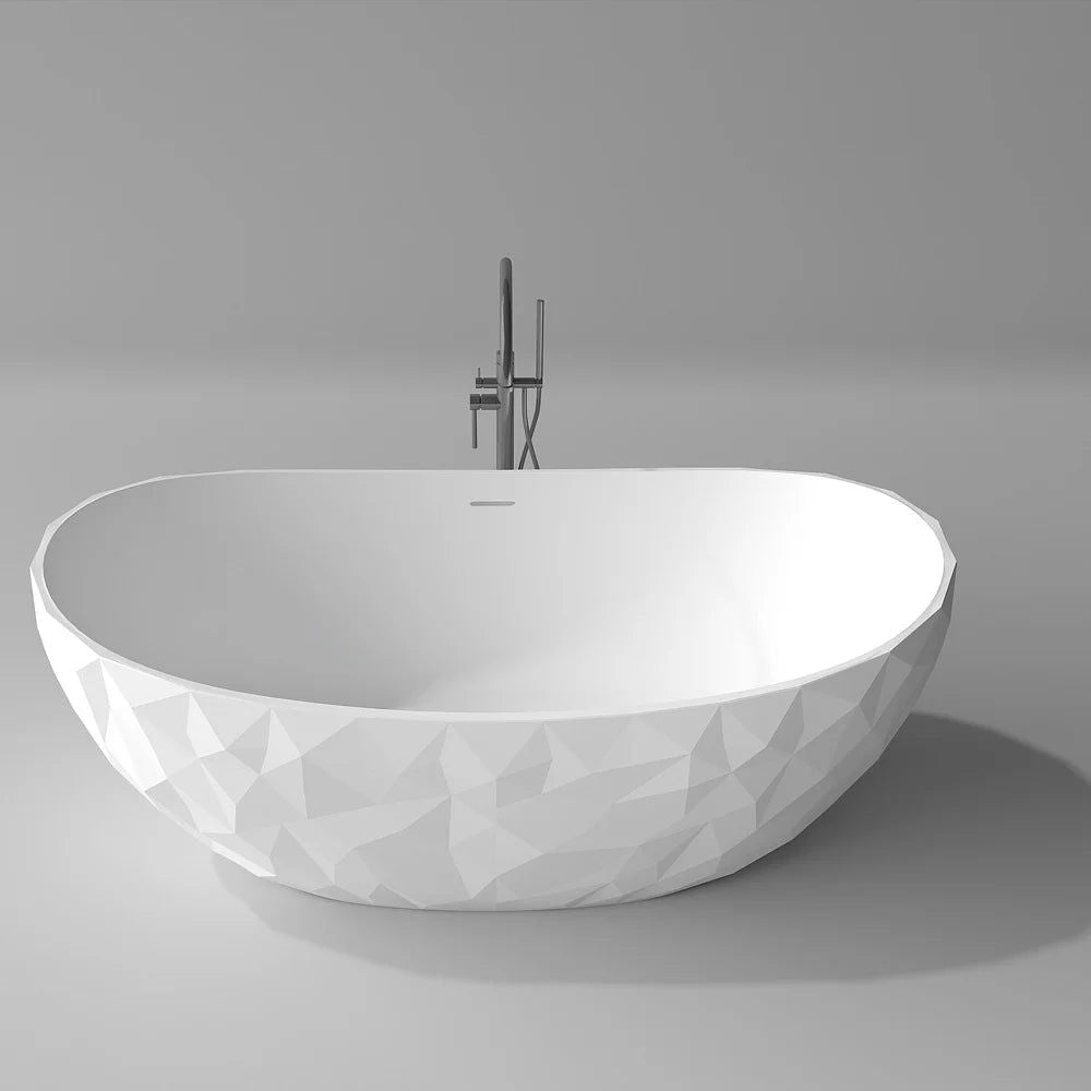 1640mm Diamond-Cut Freestanding Soaking Solid Surface Bathtub Bathtub - Homary