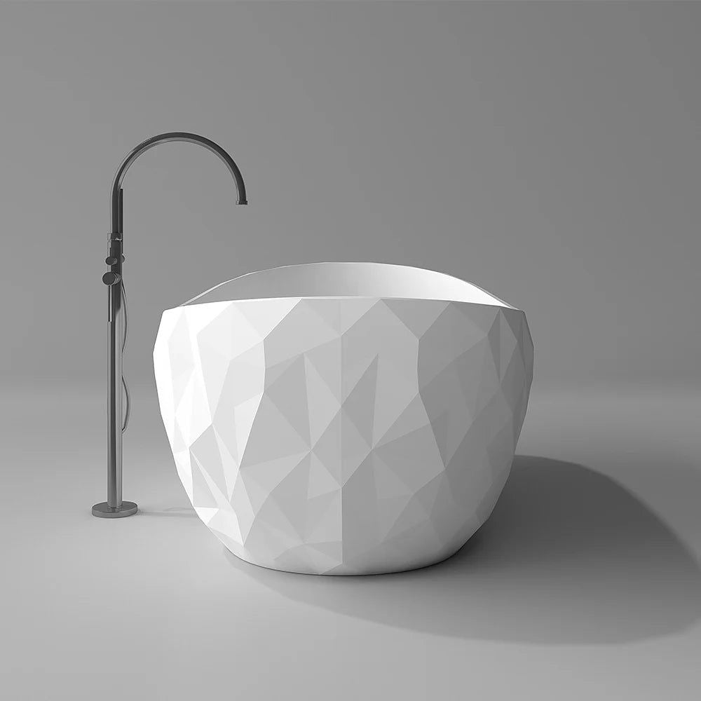 1640mm Diamond-Cut Freestanding Soaking Solid Surface Bathtub Bathtub - Homary