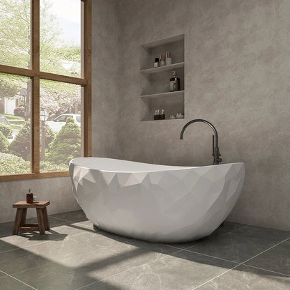 1640mm Diamond-Cut Freestanding Soaking Solid Surface Bathtub Bathtub - Homary