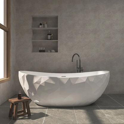 1640mm Diamond-Cut Freestanding Soaking Solid Surface Bathtub Bathtub - Homary