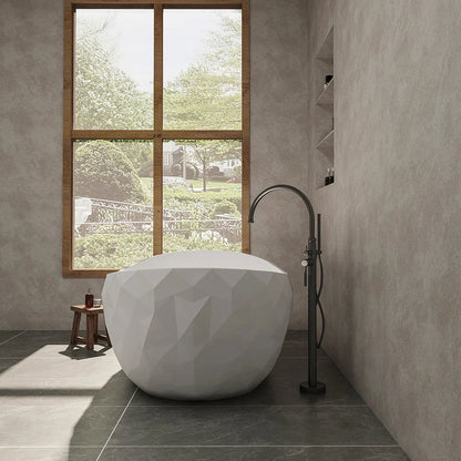 1640mm Diamond-Cut Freestanding Soaking Solid Surface Bathtub Bathtub - Homary