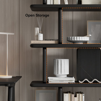 1700mm 5-Tier Black Wooden Bookshelf Japandi Etagere Geometric Bookcase Open Storage - 