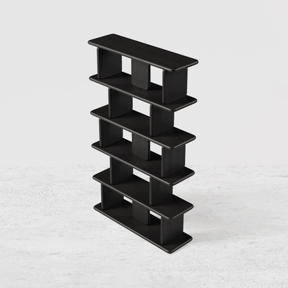 1700mm 5-Tier Black Wooden Bookshelf Japandi Etagere Geometric Bookcase Open Storage - 