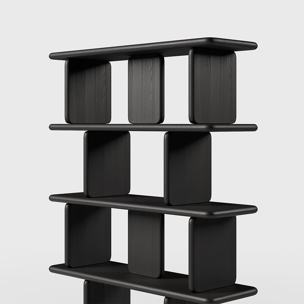 1700mm 5-Tier Black Wooden Bookshelf Japandi Etagere Geometric Bookcase Open Storage - 