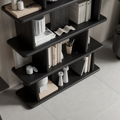 1700mm 5-Tier Black Wooden Bookshelf Japandi Etagere Geometric Bookcase Open Storage - 