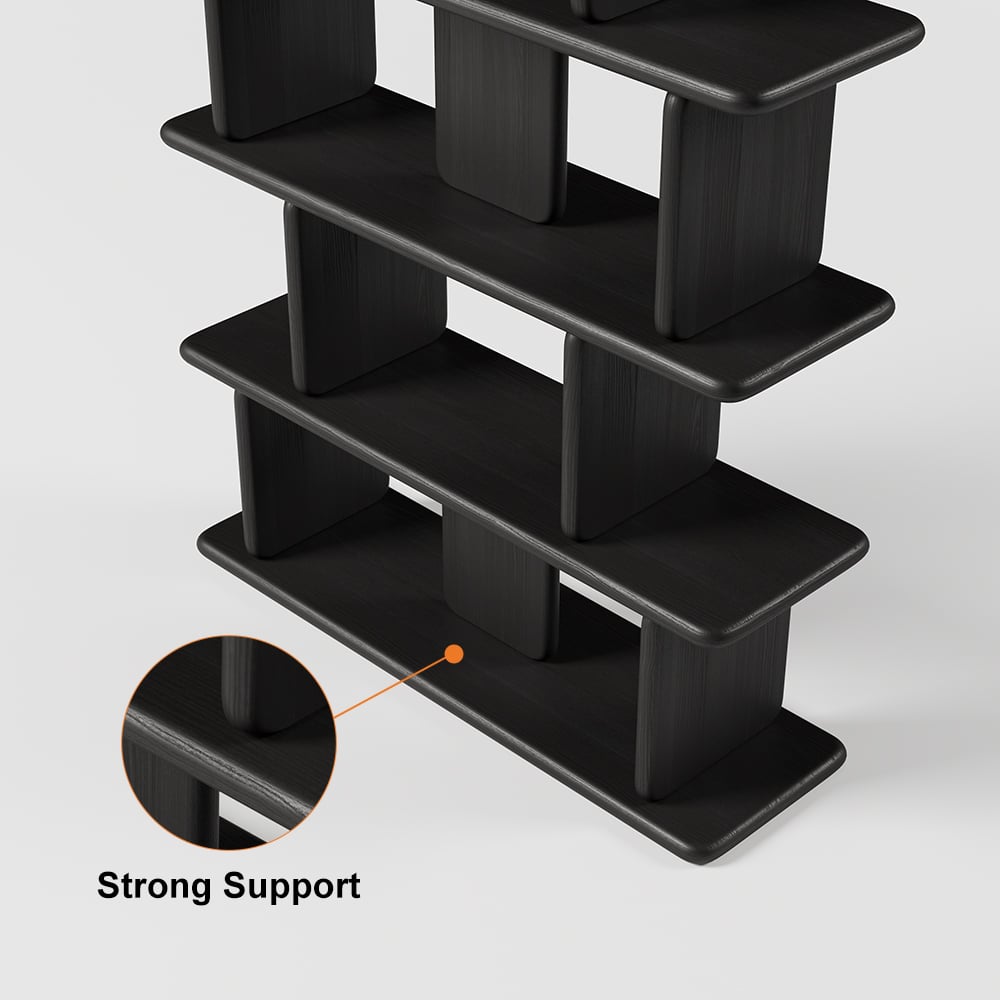 1700mm 5-Tier Black Wooden Bookshelf Japandi Etagere Geometric Bookcase Open Storage - 