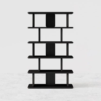1700mm 5-Tier Black Wooden Bookshelf Japandi Etagere Geometric Bookcase Open Storage - 