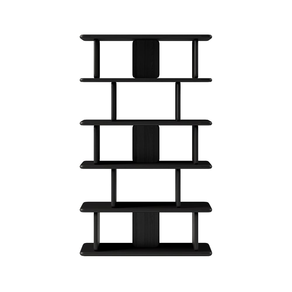 1700mm 5-Tier Black Wooden Bookshelf Japandi Etagere Geometric Bookcase Open Storage - 