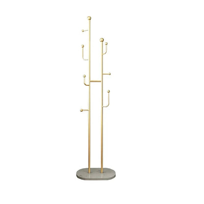 1700mm Gold Standing Coat Stand with 7 Hooks Faux Marble Base Hallway Clothing Stand - 