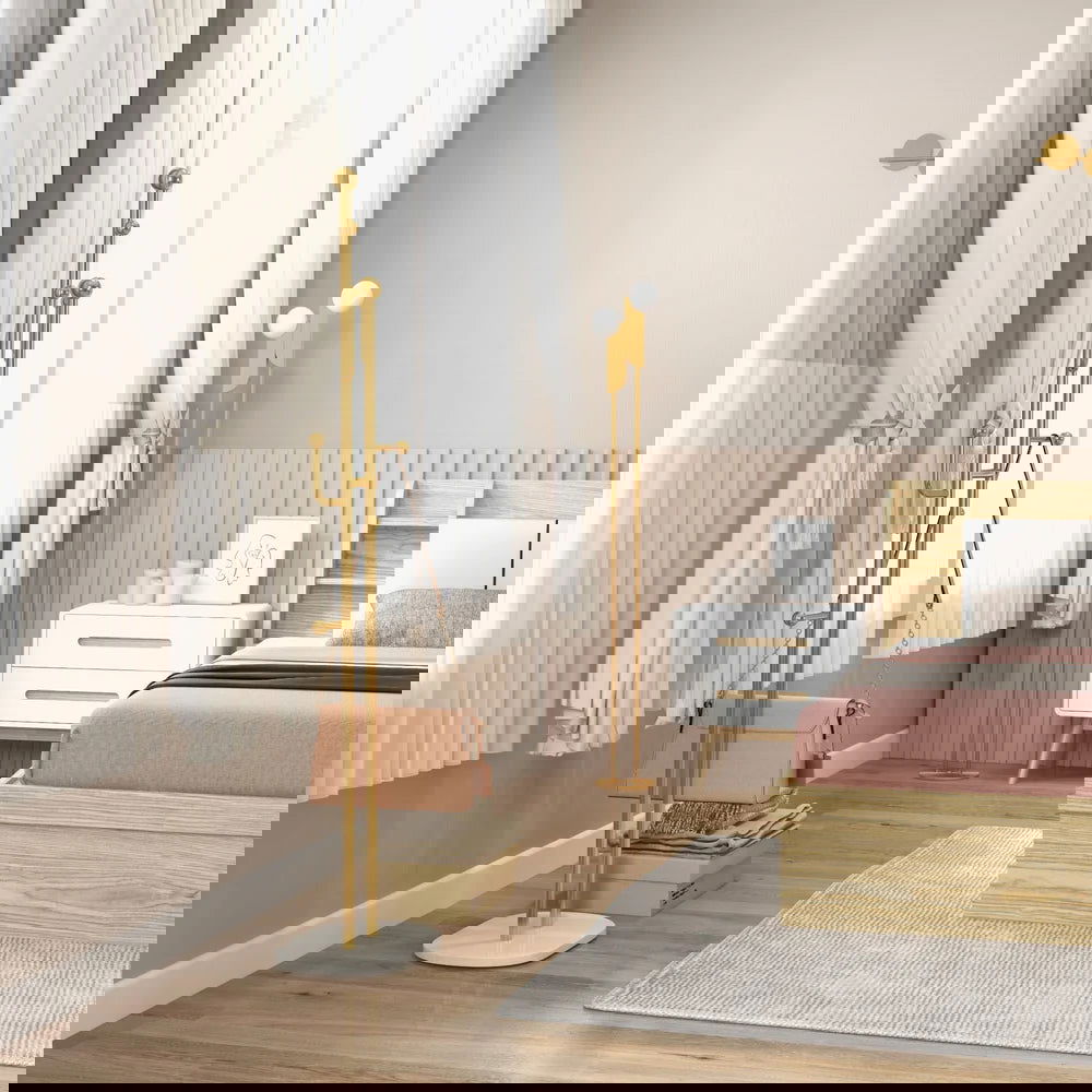 1700mm Gold Standing Coat Stand with 7 Hooks Faux Marble Base Hallway Clothing Stand - 