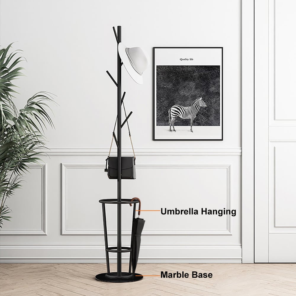 1700mm Hallway Metal Coat Stand with Umbrella Stand Base-Black - 