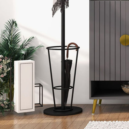 1700mm Hallway Metal Coat Stand with Umbrella Stand Base-Black - 