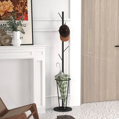 1700mm Hallway Metal Coat Stand with Umbrella Stand Base-Black - Homary