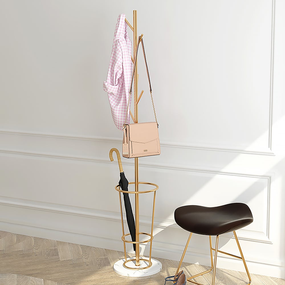 1700mm Hallway Metal Coat Stand with Umbrella Stand Base-Gold - 