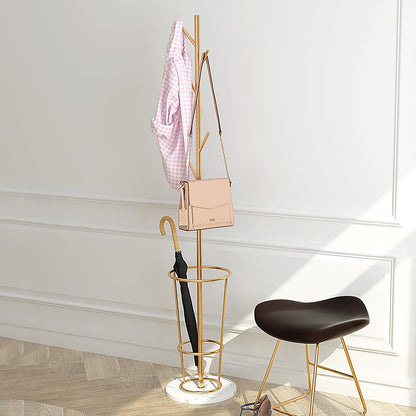 1700mm Hallway Metal Coat Stand with Umbrella Stand Base-Gold - 