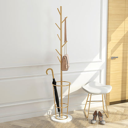 1700mm Hallway Metal Coat Stand with Umbrella Stand Base-Gold - 