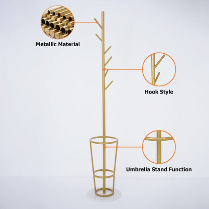 1700mm Hallway Metal Coat Stand with Umbrella Stand Base-Gold - 