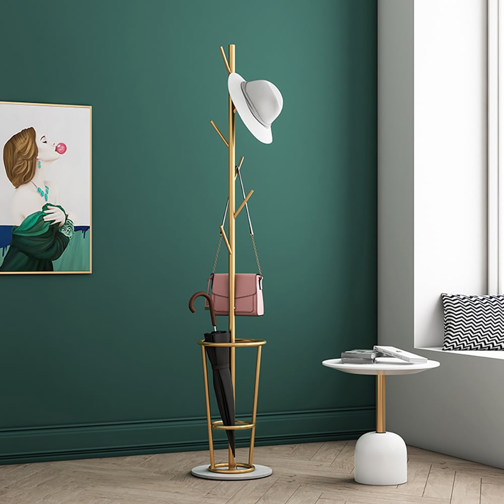 1700mm Hallway Metal Coat Stand with Umbrella Stand Base-Gold - Homary