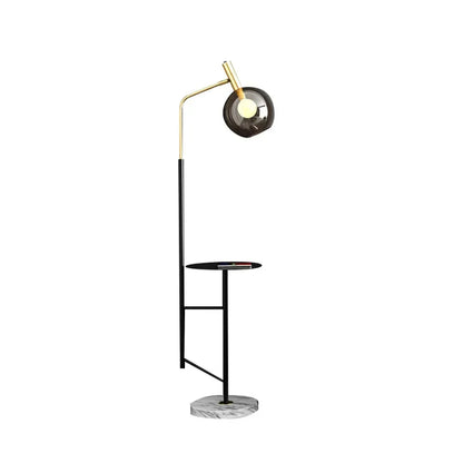 1700mm Modern Tray Table Floor Lamp Cognac Dome Glass Shade 1-Light in Black - 