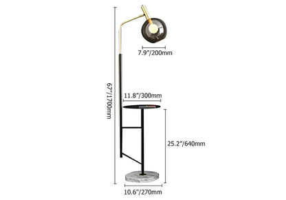 1700mm Modern Tray Table Floor Lamp Cognac Dome Glass Shade 1-Light in Black - 