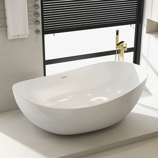 1785mm Contemporary Oval Freestanding Stone Resin Soaking Bath in Glossy White - Approved By Design