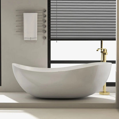 1785mm Contemporary Oval Freestanding Stone Resin Soaking Bath in Glossy White - 