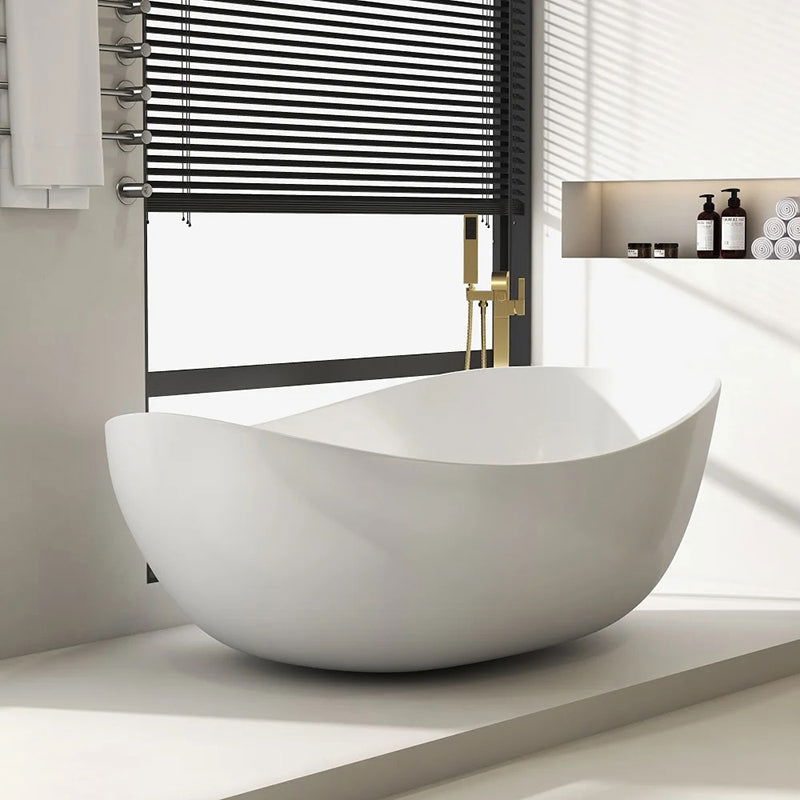 1785mm Contemporary Oval Freestanding Stone Resin Soaking Bath in Glossy White - 