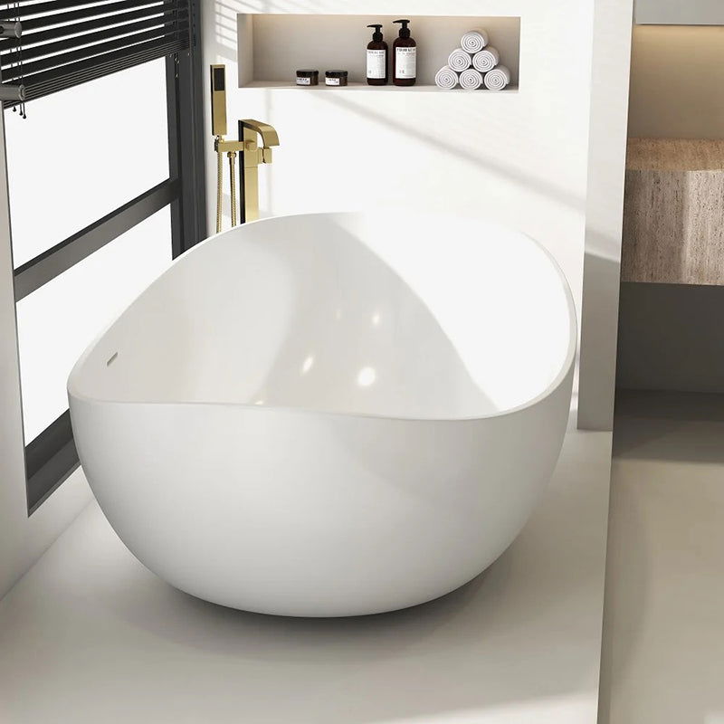 1785mm Contemporary Oval Freestanding Stone Resin Soaking Bath in Glossy White - 