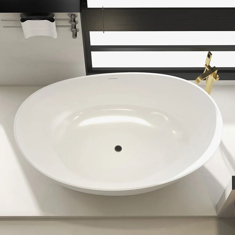 1785mm Contemporary Oval Freestanding Stone Resin Soaking Bath in Glossy White - 