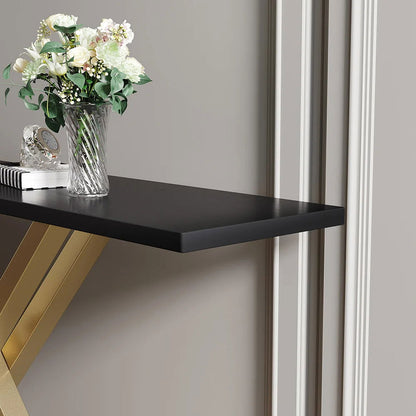 1800mm Black & Gold Narrow Console Table Accent Table For Hallway X Base Metal - 