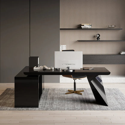 1800mm Black L-Shape Executive Desk Modern Drawers & Cabinet Large Desk Right Hand - 