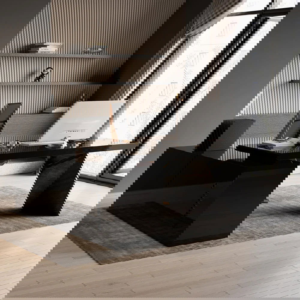 1800mm Black L-Shape Executive Desk Modern Drawers & Cabinet Large Desk Right Hand - 