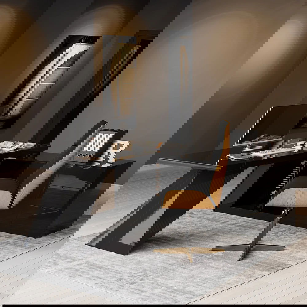 1800mm Black L-Shape Executive Desk Modern Drawers & Cabinet Large Desk Right Hand - 