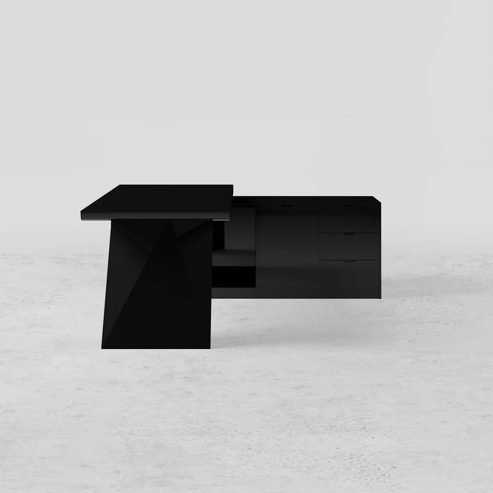 1800mm Black L-Shape Executive Desk Modern Drawers & Cabinet Large Desk Right Hand - 