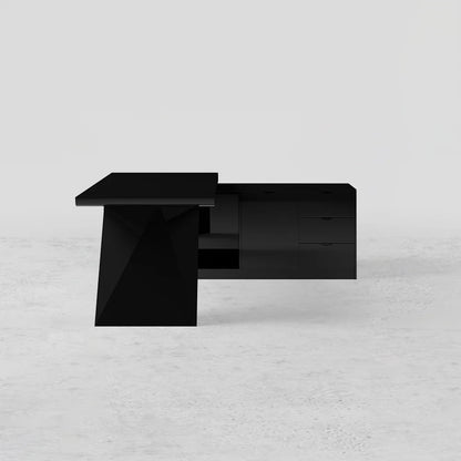 1800mm Black L-Shape Executive Desk Modern Drawers & Cabinet Large Desk Right Hand - 