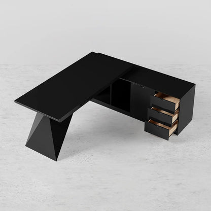 1800mm Black L-Shape Executive Desk Modern Drawers & Cabinet Large Desk Right Hand - 